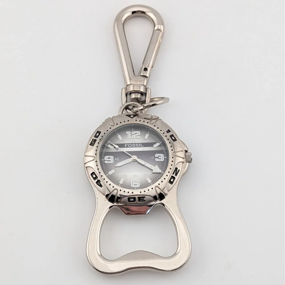 Fossil Bottle Opener Watch Carabiner Keychain Gray Dial Luminous ML-5649020 Runs